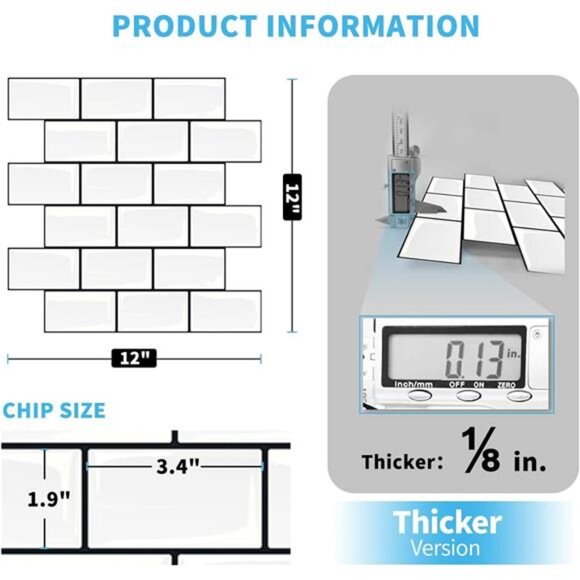 Subway Tiles Peel and Stick Backsplash, 12inch x 12inch Stick on Tiles Kitchen - Picture 3 of 7